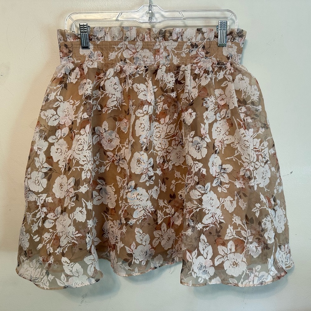 En‎ Saison Floral Organza Mini Skirt Size Large Preppy Classic Business Casual
